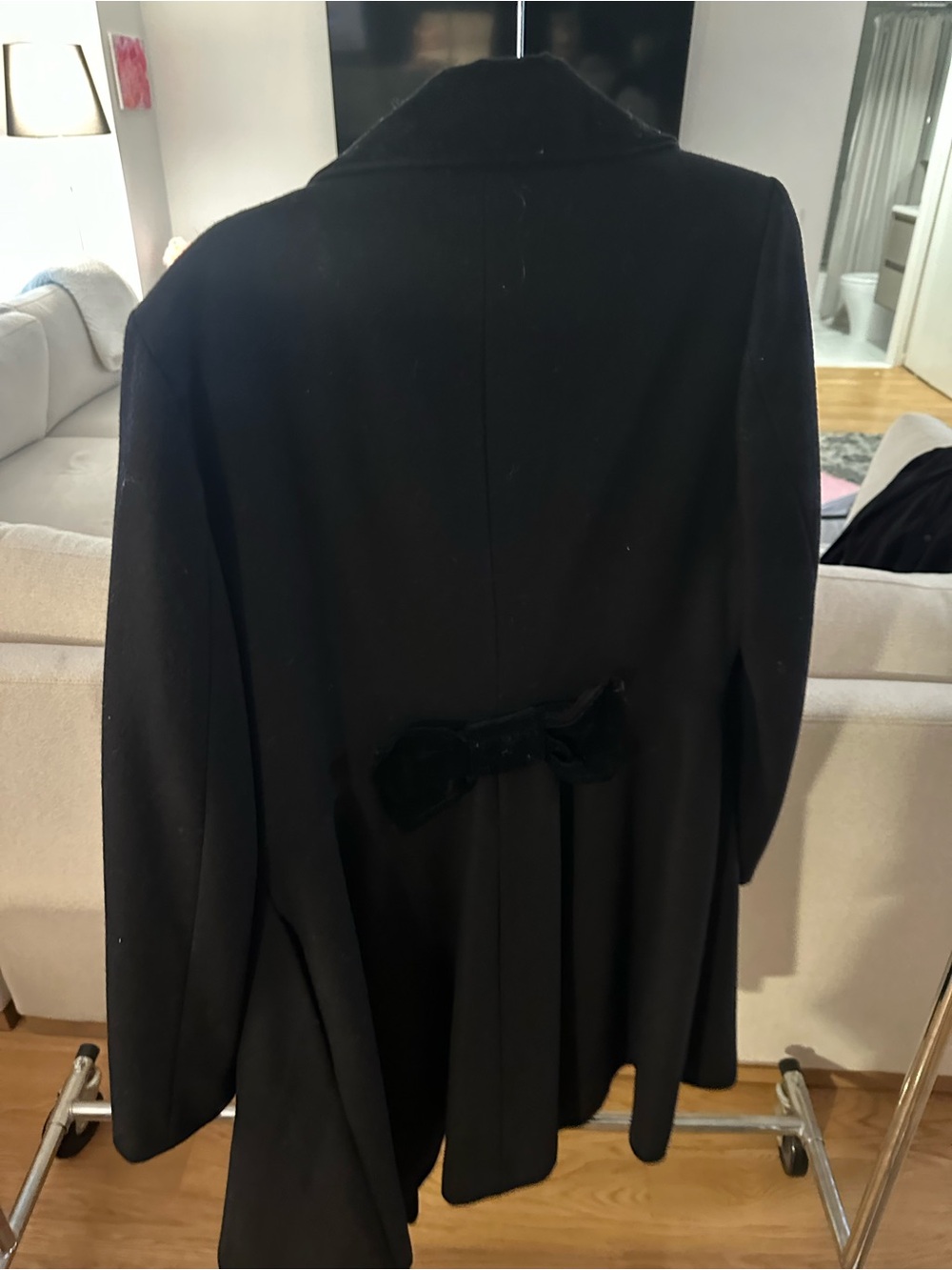 Betsey Johnson Black Trench Coat with Pink Floral Lining - Picture 2 of 4